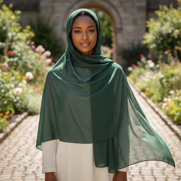 Maryam's Essential Premium Plain Chiffon Hijab with Silver Dot Hijab