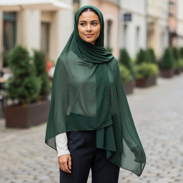 Maryam's Essential Premium Plain Chiffon Hijab with Silver Dot Hijab