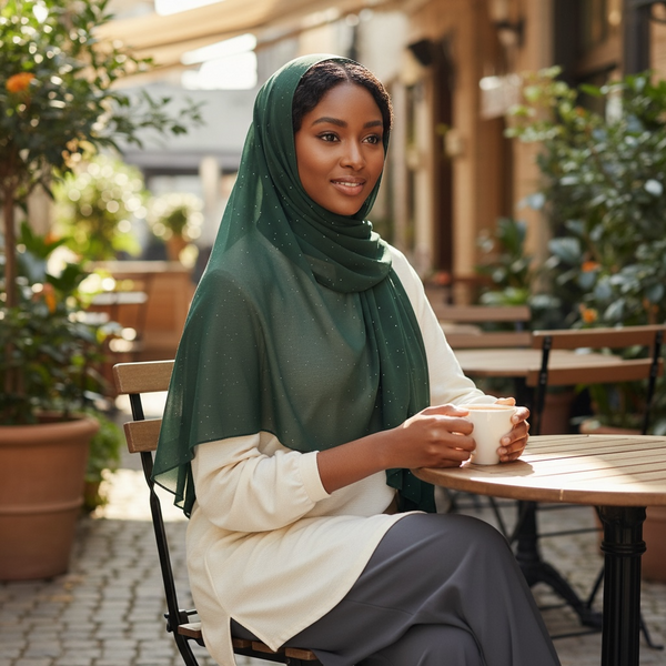 Maryam's Essential Premium Plain Chiffon Hijab with Silver Dot Hijab