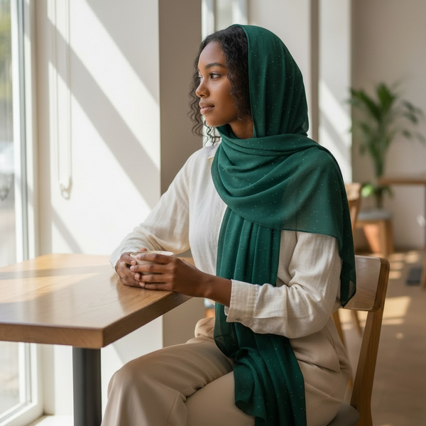 Maryam's Essential Premium Plain Chiffon Hijab with Silver Dot Hijab
