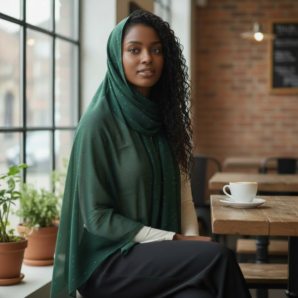 Maryam's Essential Premium Plain Chiffon Hijab with Silver Dot Hijab