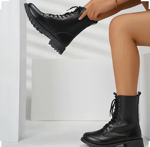 Maryam s Essential Military Style Leather Combat Lace Up Boots