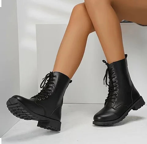 Maryam s Essential Military Style Leather Combat Lace Up Boots
