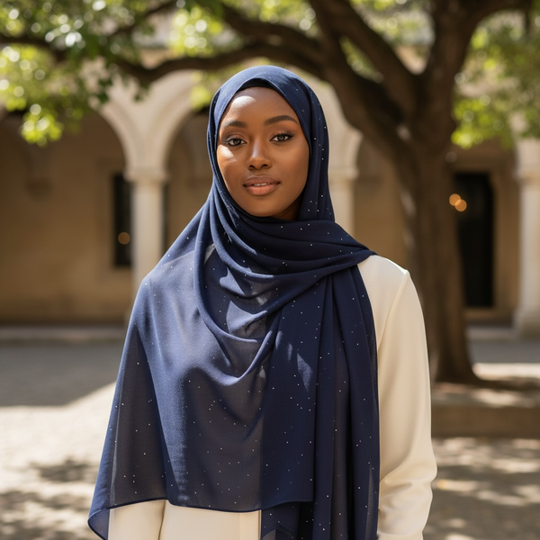 Maryam's Essential Premium Plain Chiffon Hijab with Silver Dot Hijab