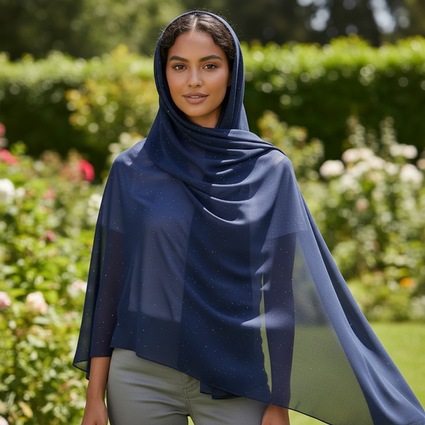 Maryam's Essential Premium Plain Chiffon Hijab with Silver Dot Hijab