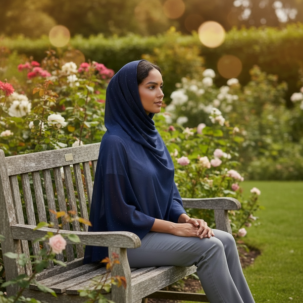 Maryam's Essential Premium Plain Chiffon Hijab with Silver Dot Hijab