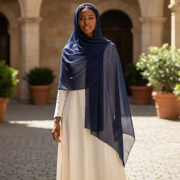 Maryam's Essential Premium Plain Chiffon Hijab with Silver Dot Hijab