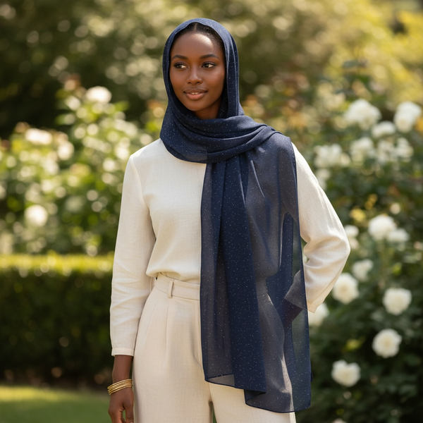 Maryam's Essential Premium Plain Chiffon Hijab with Silver Dot Hijab