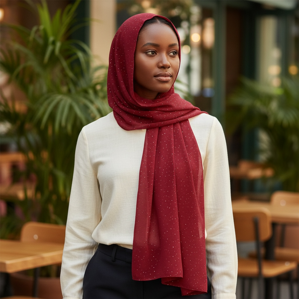 Maryam's Essential Premium Plain Chiffon Hijab with Silver Dot Hijab