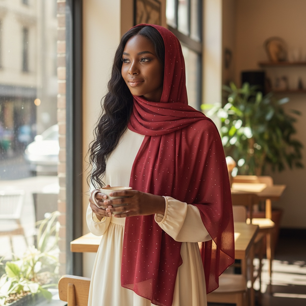 Maryam's Essential Premium Plain Chiffon Hijab with Silver Dot Hijab