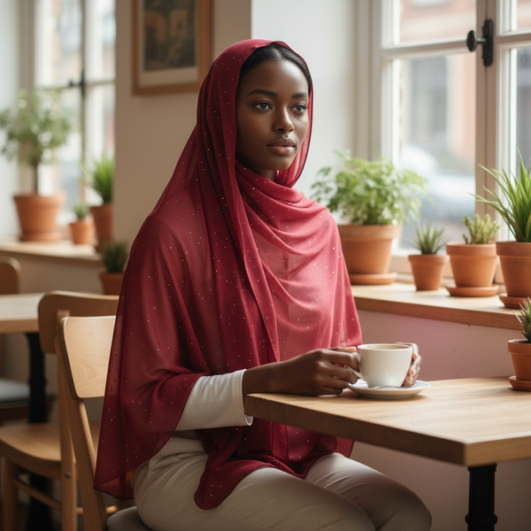 Maryam's Essential Premium Plain Chiffon Hijab with Silver Dot Hijab
