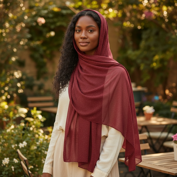 Maryam's Essential Premium Plain Chiffon Hijab with Silver Dot Hijab