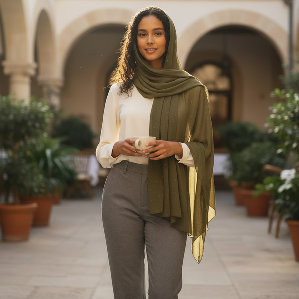 Maryam's Essential Premium Plain Chiffon Hijab with Silver Dot Hijab