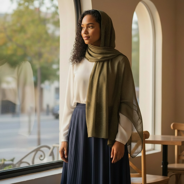 Maryam's Essential Premium Plain Chiffon Hijab with Silver Dot Hijab