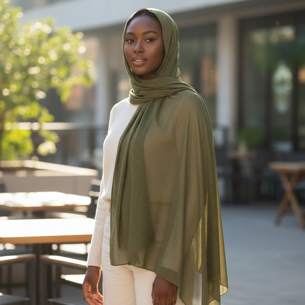 Maryam's Essential Premium Plain Chiffon Hijab with Silver Dot Hijab