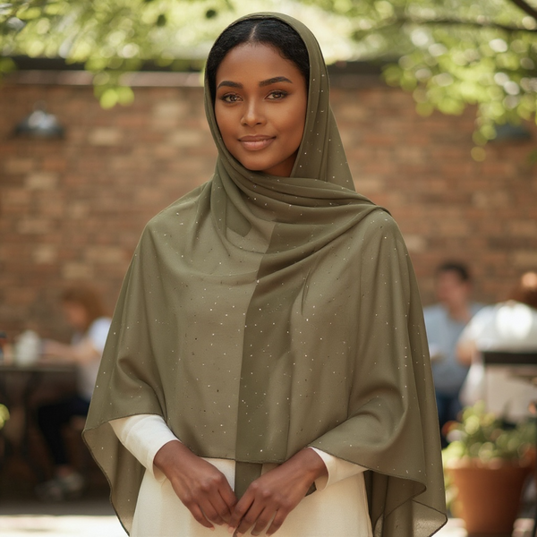 Maryam's Essential Premium Plain Chiffon Hijab with Silver Dot Hijab