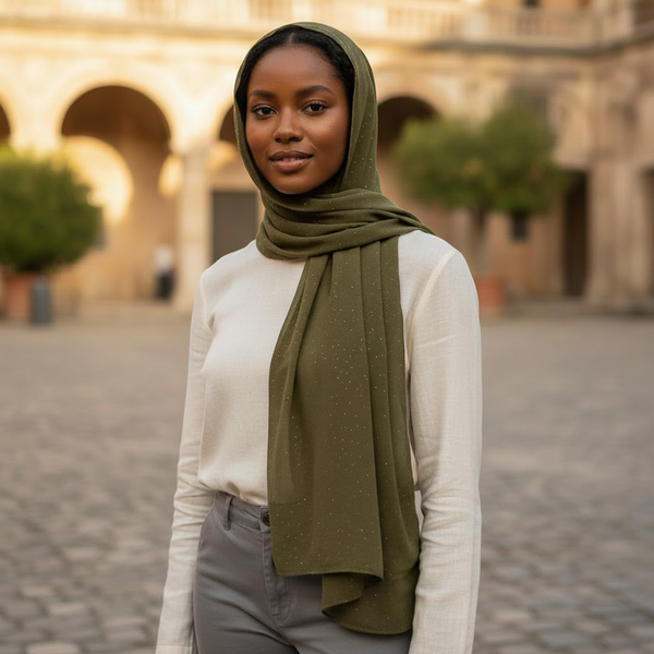 Maryam's Essential Premium Plain Chiffon Hijab with Silver Dot Hijab