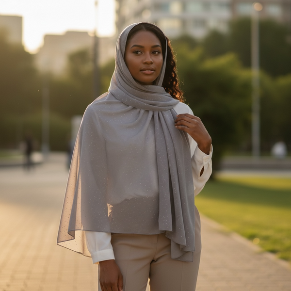 Maryam's Essential Premium Plain Chiffon Hijab with Silver Dot Hijab