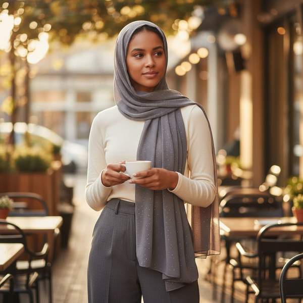 Maryam's Essential Premium Plain Chiffon Hijab with Silver Dot Hijab