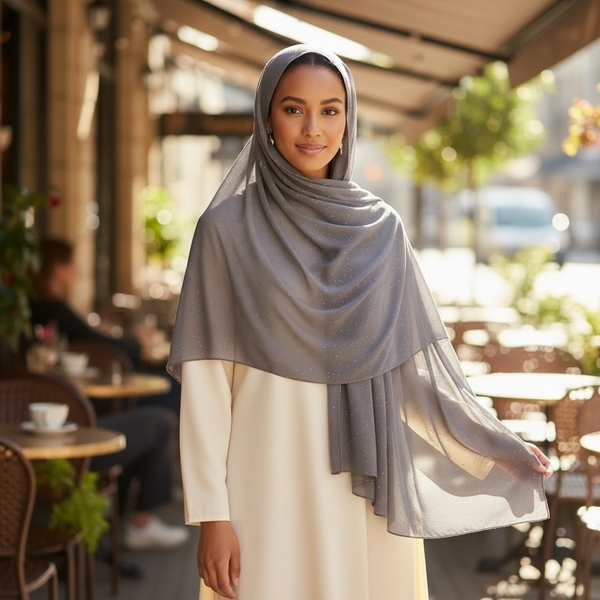 Maryam's Essential Premium Plain Chiffon Hijab with Silver Dot Hijab