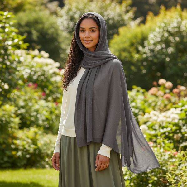 Maryam's Essential Premium Plain Chiffon Hijab with Silver Dot Hijab