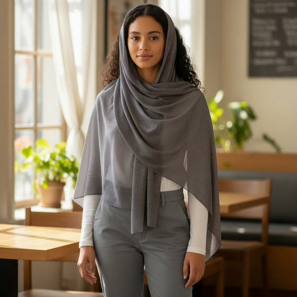 Maryam's Essential Premium Plain Chiffon Hijab with Silver Dot Hijab