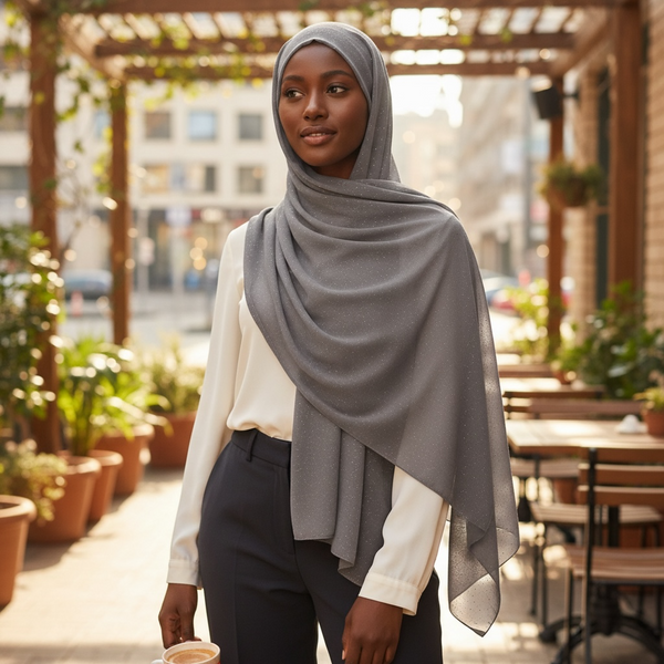 Maryam's Essential Premium Plain Chiffon Hijab with Silver Dot Hijab