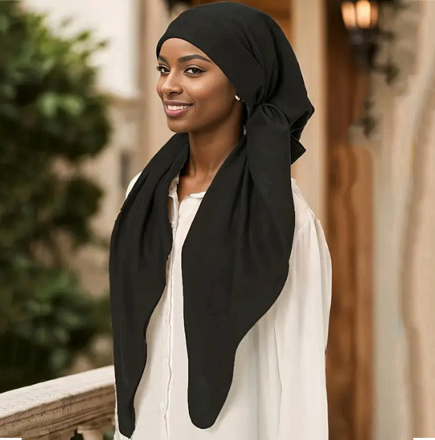 Maryam’s Essential Mature Elegant Vintage Plain Pre-Tied Elastic Band Hijab