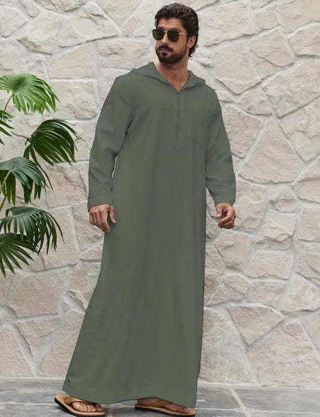Maryam’s Diamond Style Men’s Plain Ethnic Emirati Vintage Hood Kaftan