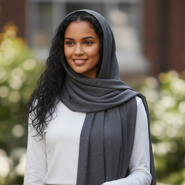 Maryam's Essential Premium Plain Chiffon Hijab with Silver Dot Hijab