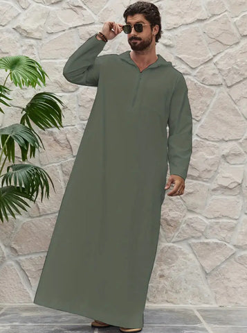 Maryam’s Diamond Style Men’s Plain Ethnic Emirati Vintage Hood Kaftan