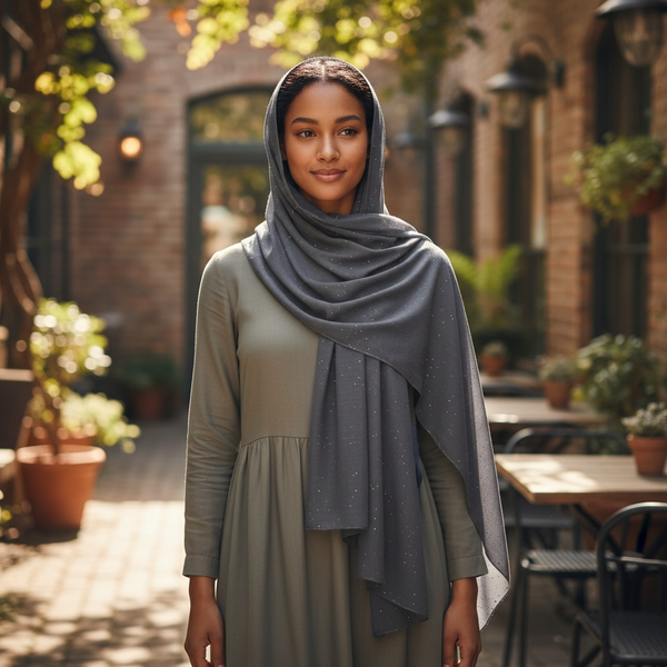 Maryam's Essential Premium Plain Chiffon Hijab with Silver Dot Hijab