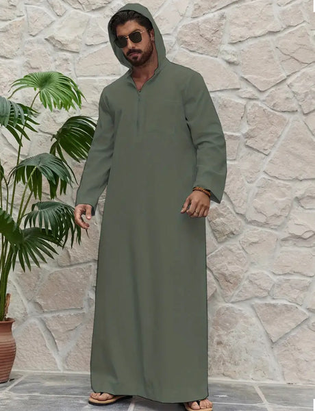 Maryam’s Diamond Style Men’s Plain Ethnic Emirati Vintage Hood Kaftan