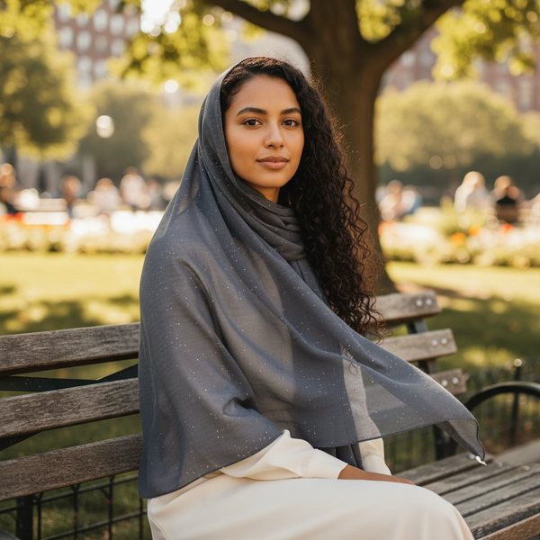 Maryam's Essential Premium Plain Chiffon Hijab with Silver Dot Hijab