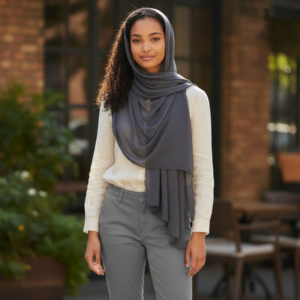 Maryam's Essential Premium Plain Chiffon Hijab with Silver Dot Hijab