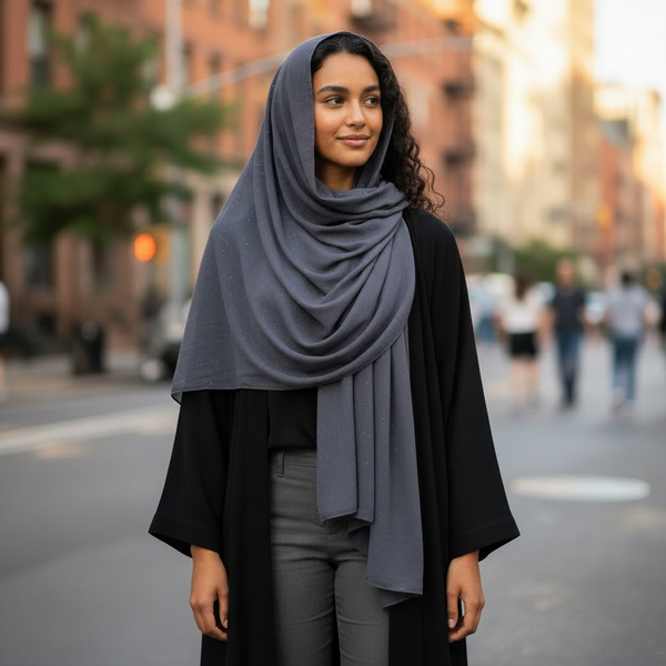 Maryam's Essential Premium Plain Chiffon Hijab with Silver Dot Hijab