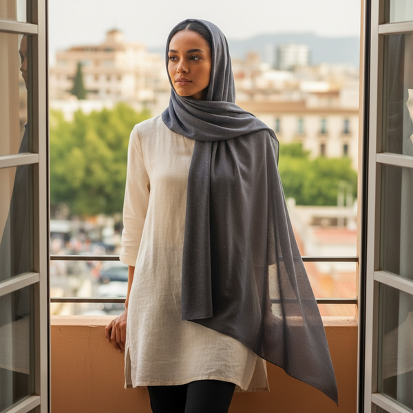 Maryam's Essential Premium Plain Chiffon Hijab with Silver Dot Hijab