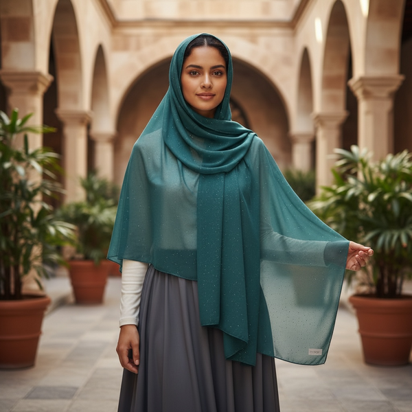 Maryam's Essential Premium Plain Chiffon Hijab with Silver Dot Hijab