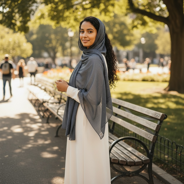 Maryam's Essential Premium Plain Chiffon Hijab with Silver Dot Hijab