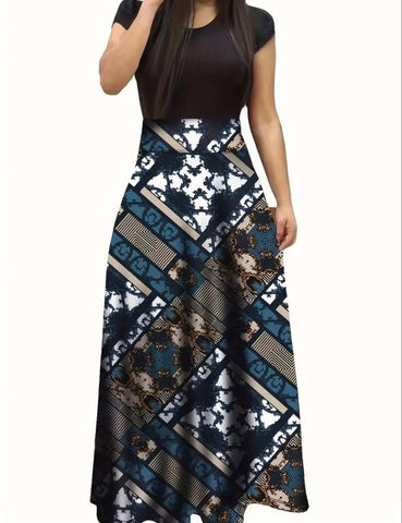 Maryam’s Essential Vintage  Print Crew Neck Short Sleeves Dresses