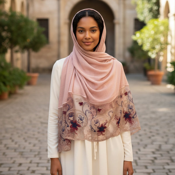 Maryam's Essential Premium Plain Cotton Lace Edge Hijab