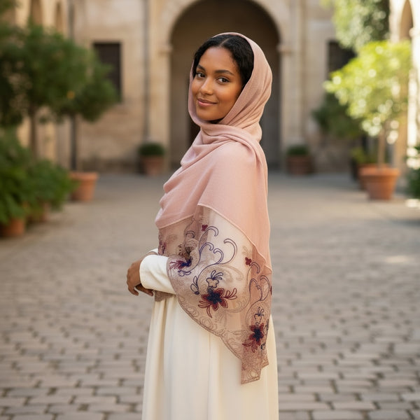 Maryam's Essential Premium Plain Cotton Lace Edge Hijab
