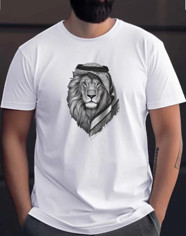 Maryam’s Essential Men Creative Lion Head Print Round Neck Short Sleeves Tee