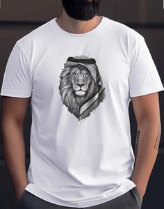 Maryam’s Essential Men Creative Lion Head Print Round Neck Short Sleeves Tee
