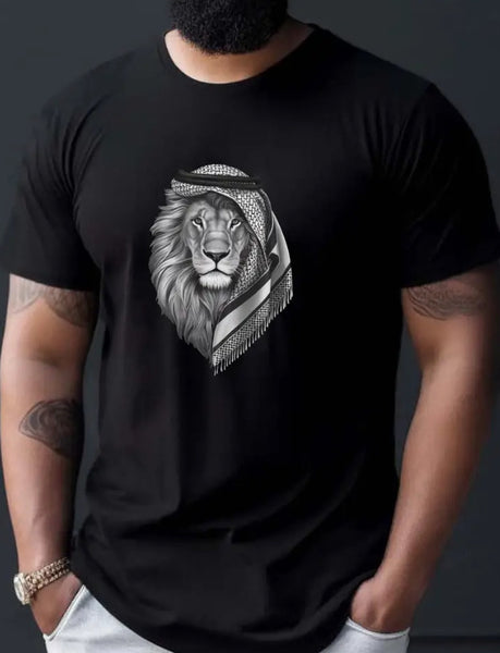 Maryam’s Essential Men Creative Lion Head Print Round Neck Short Sleeves Tee