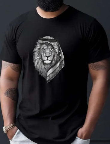 Maryam’s Essential Men Creative Lion Head Print Round Neck Short Sleeves Tee