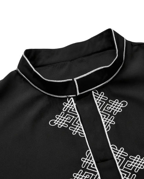 Maryam’s Essential Geometric Pattern Stand Up Collar Long Sleeve Kaftan