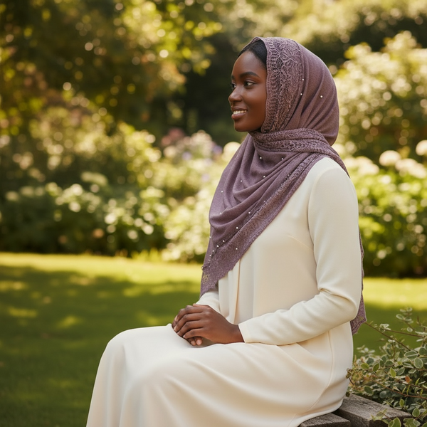 Maryam's Essential Premium Cotton Viscose Lace Edge with Beads Hijab