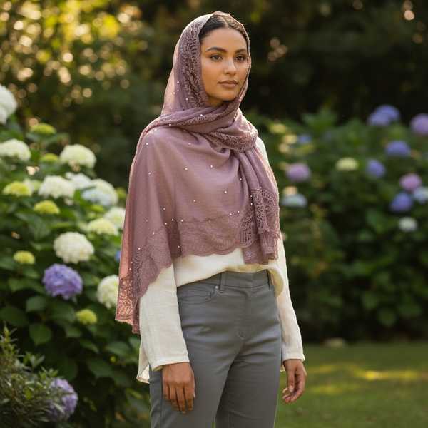 Maryam's Essential Premium Cotton Viscose Lace Edge with Beads Hijab