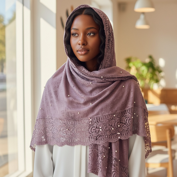 Maryam's Essential Premium Cotton Viscose Lace Edge with Beads Hijab